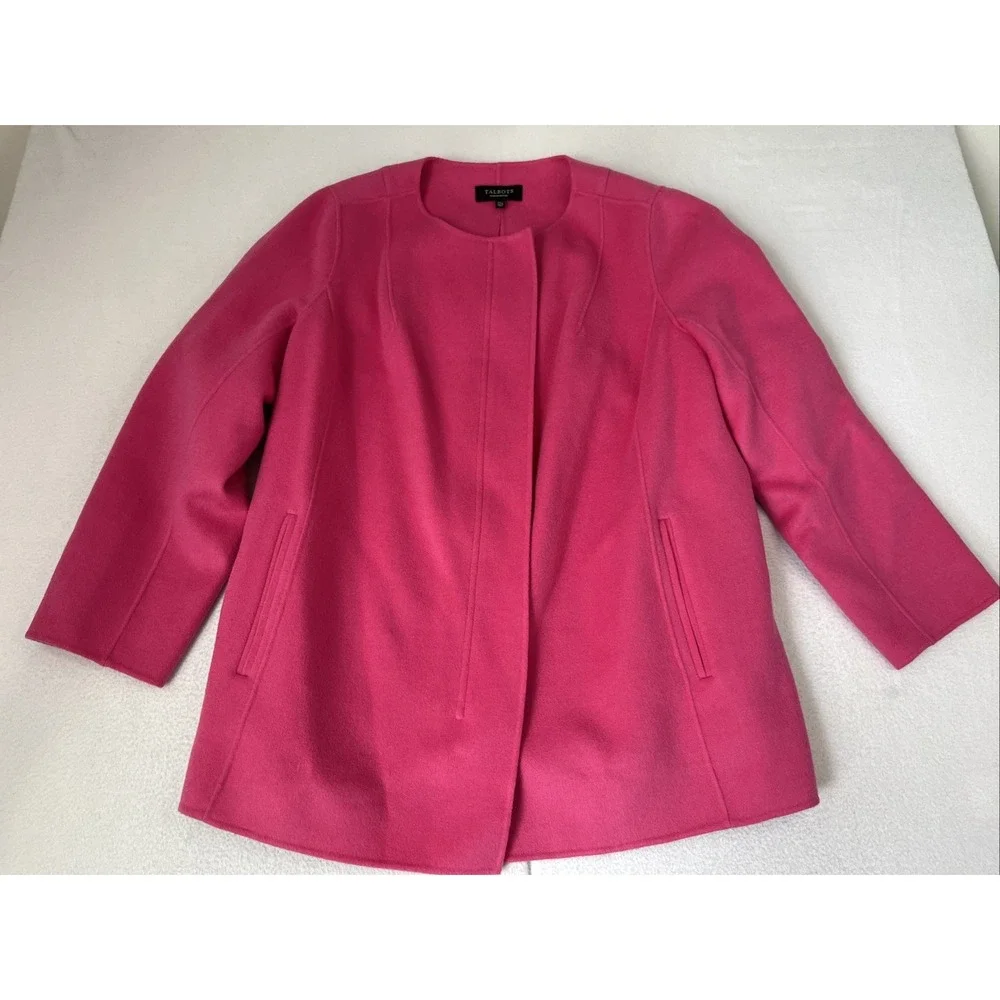 Talbots Womens 2XP Double Faced Deep Pink Wool Jacket Coat Collarless NEW